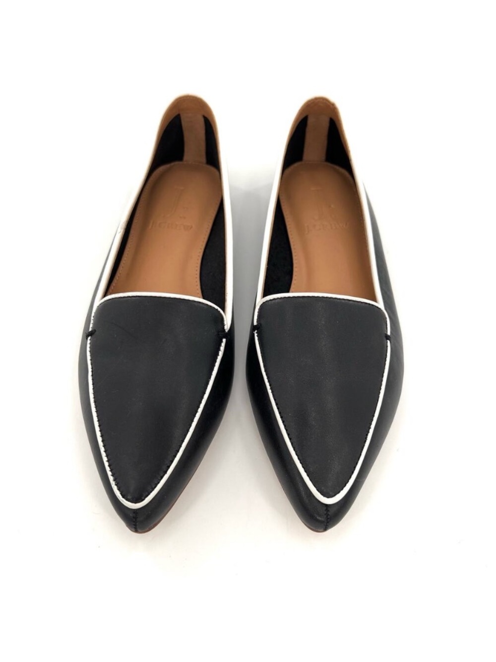 J.Crew Black & White Edie leather pointed-toe loafers